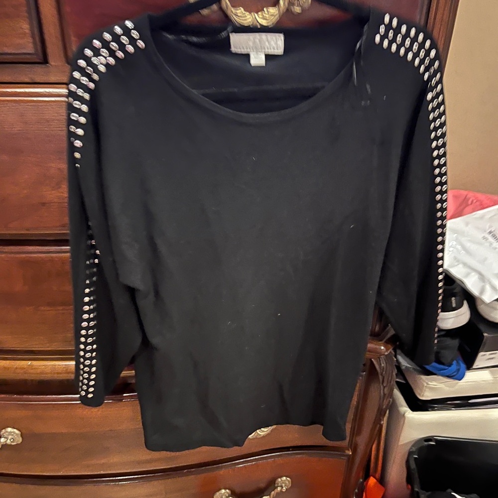 Carolyn Taylor Black Sweatshirt with Silver Studded Shoulders